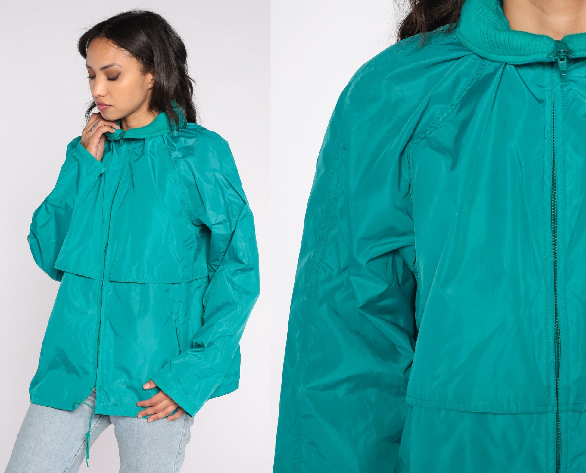 Eddie Bauer 90s Teal Windbreaker Jacket Nylon Zip-Up Men's Large
