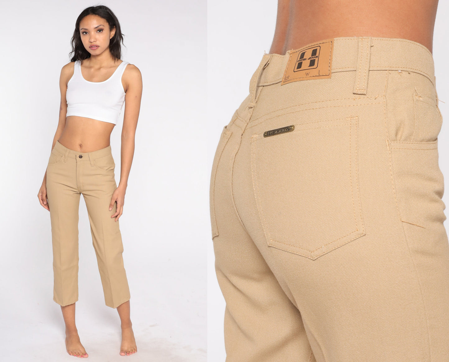 80s Tan High-Waisted Straight Leg Trousers Extra Small XS