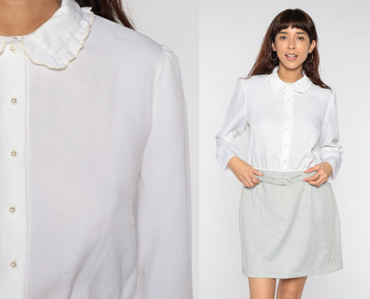 80s Leslie Fay Mini Dress Puff Sleeve Peter Pan Collar Checkered Medium Large
