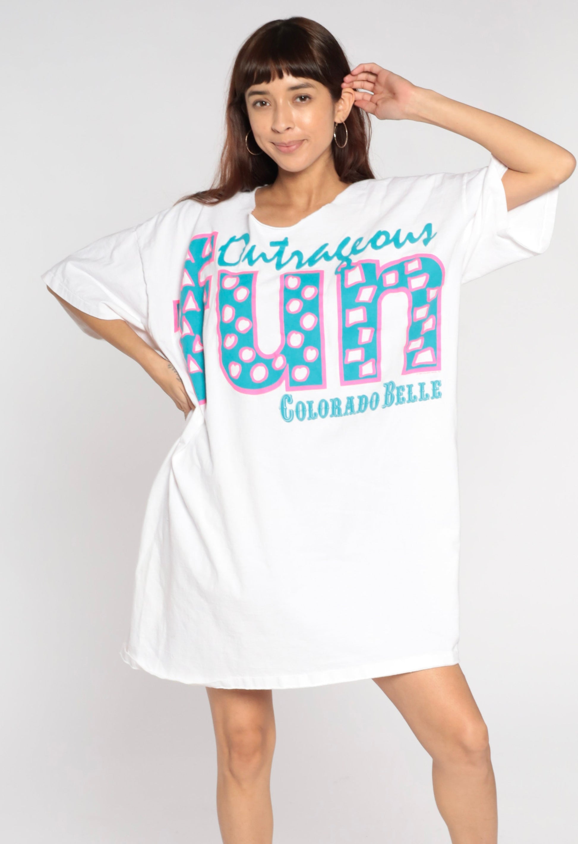 90s Colorado Belle Casino T Shirt Dress White Graphic Minidress One Size