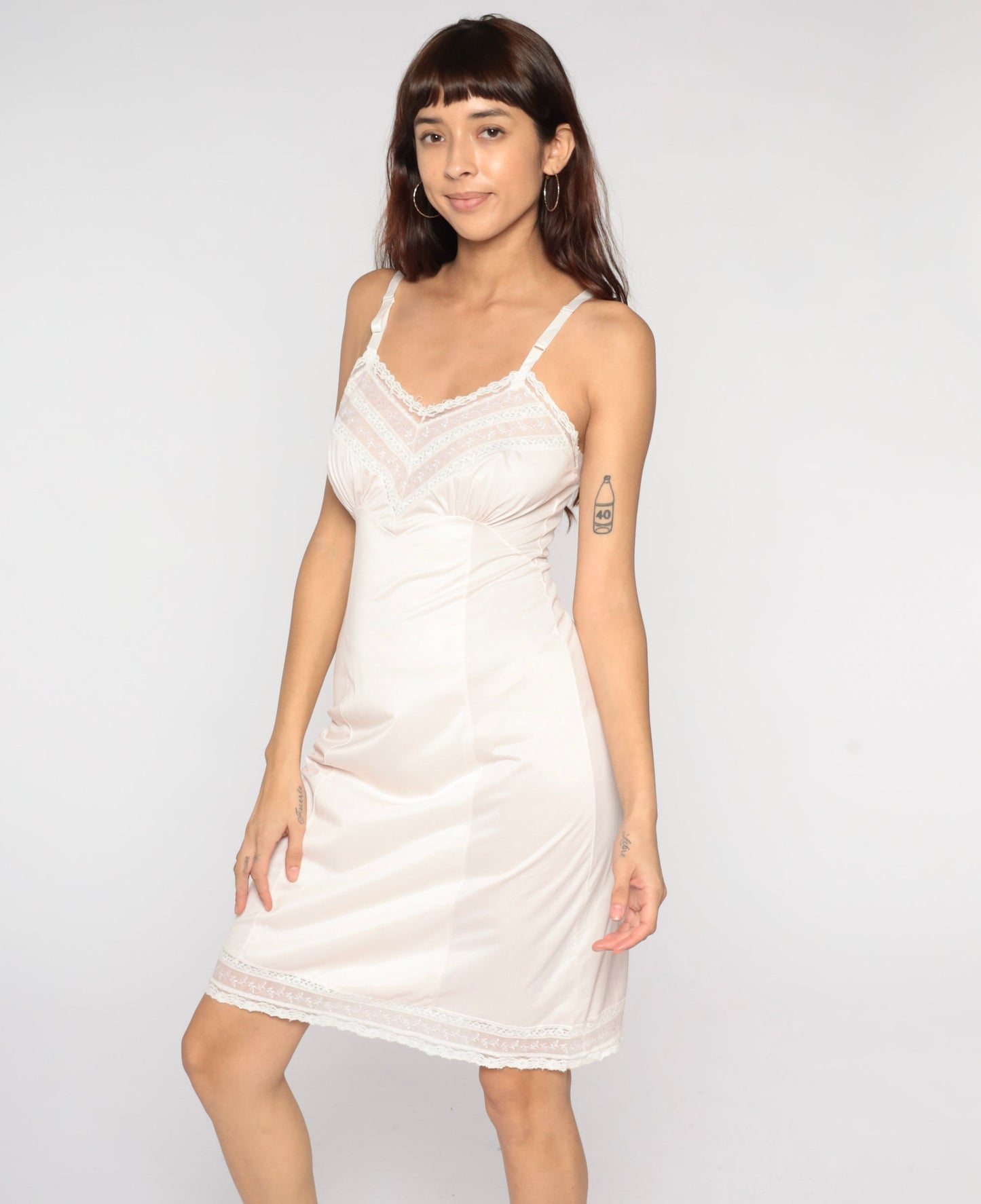 70s Adonna Pink Lace Slip Dress Empire Waist Spaghetti Strap Mini Extra Small