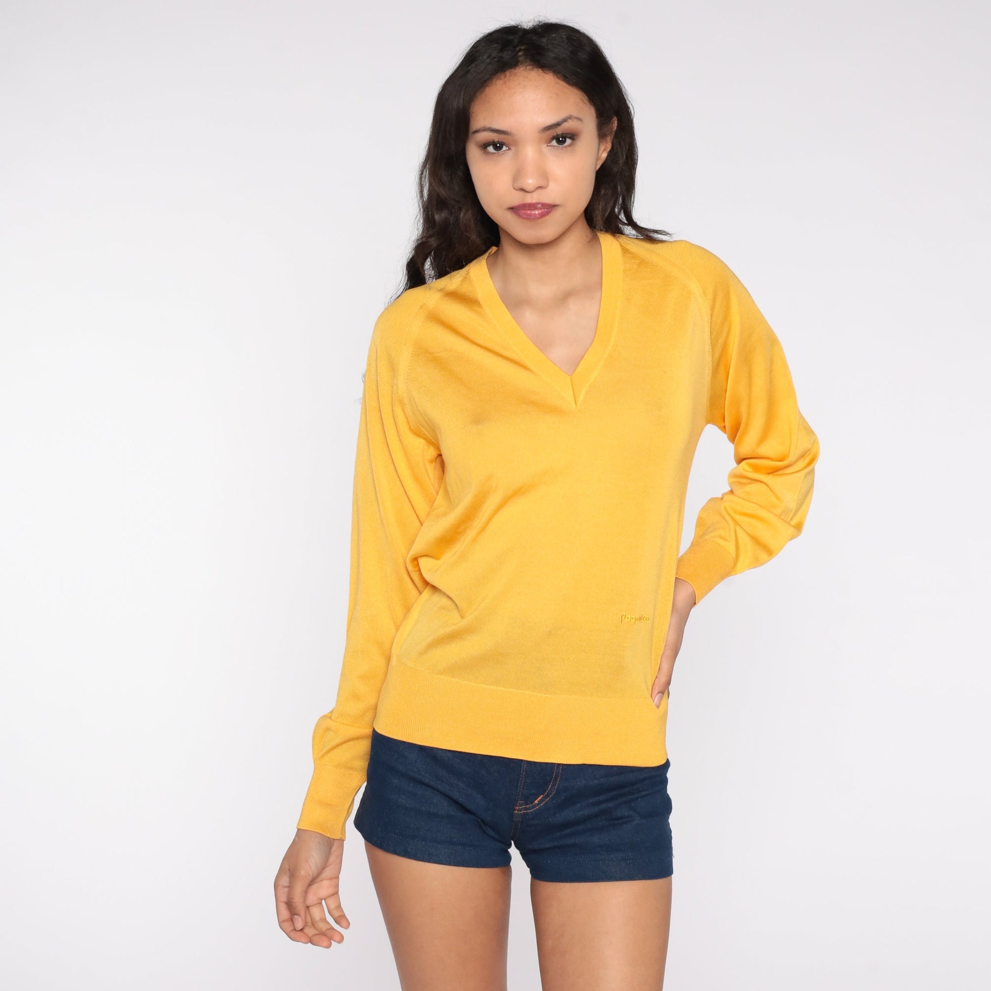 80s Paganica Yellow Raglan Sweater Pullover Small S