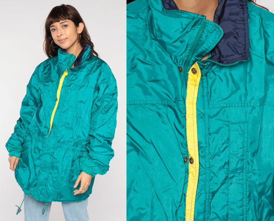 90s Eddie Bauer Teal Windbreaker Jacket Gortex Waterproof Men's Large