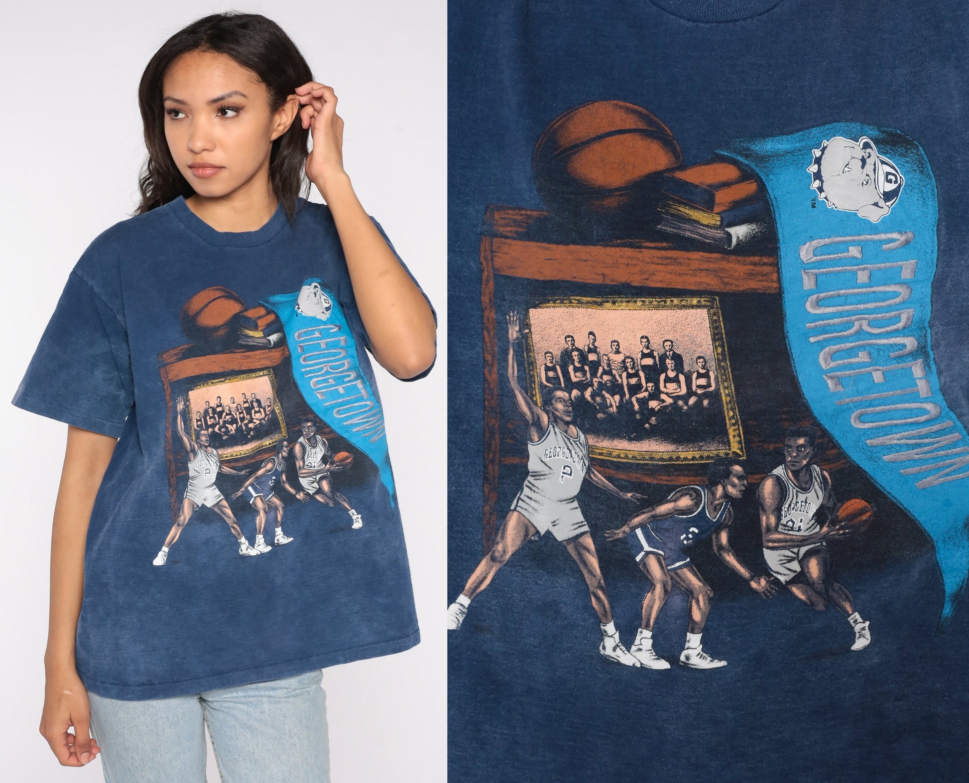 90s Georgetown Hoyas Basketball Graphic T-Shirt Cotton Tee Large L