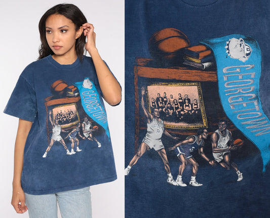90s Georgetown Hoyas Basketball Graphic T-Shirt Cotton Tee Large L