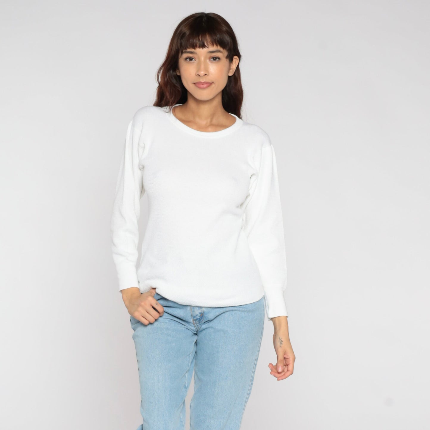 90s White Thermal Waffle Knit Long Sleeve Undershirt Small S
