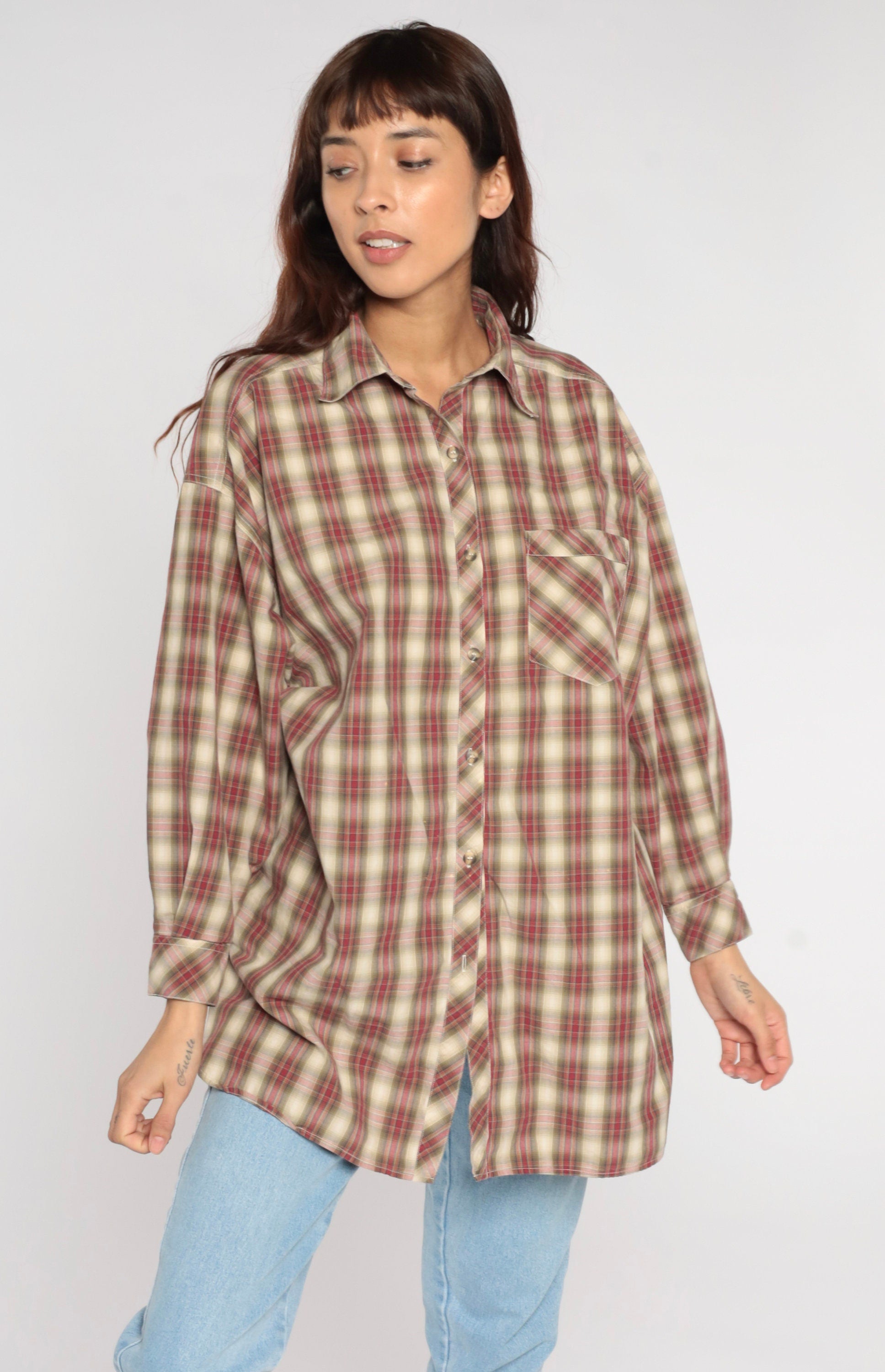 Y2K Victoria's Secret Country Red Plaid Button-Up Blouse Small