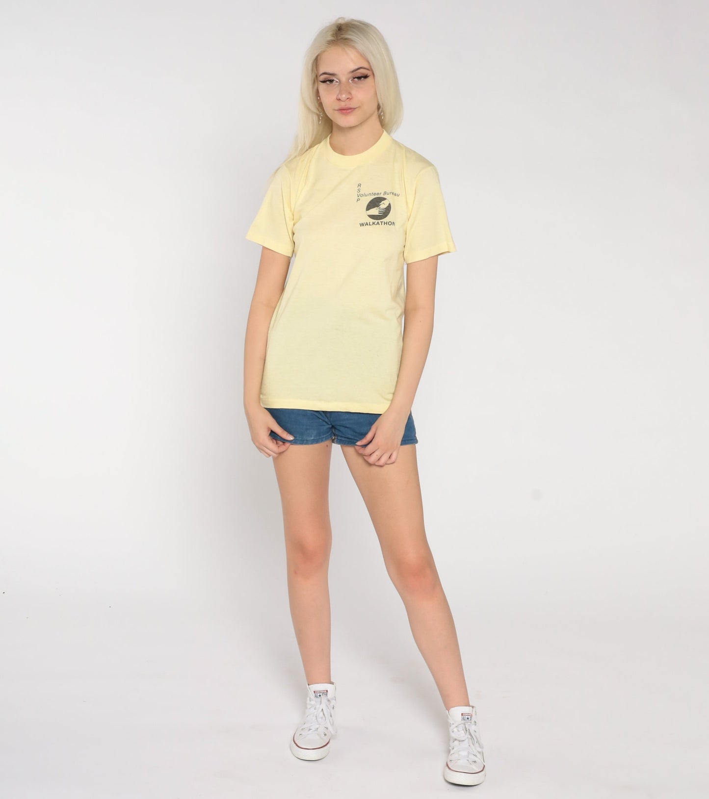 80s RSVP Walkathon Volunteer Bureau Graphic T-Shirt Pastel Yellow Small