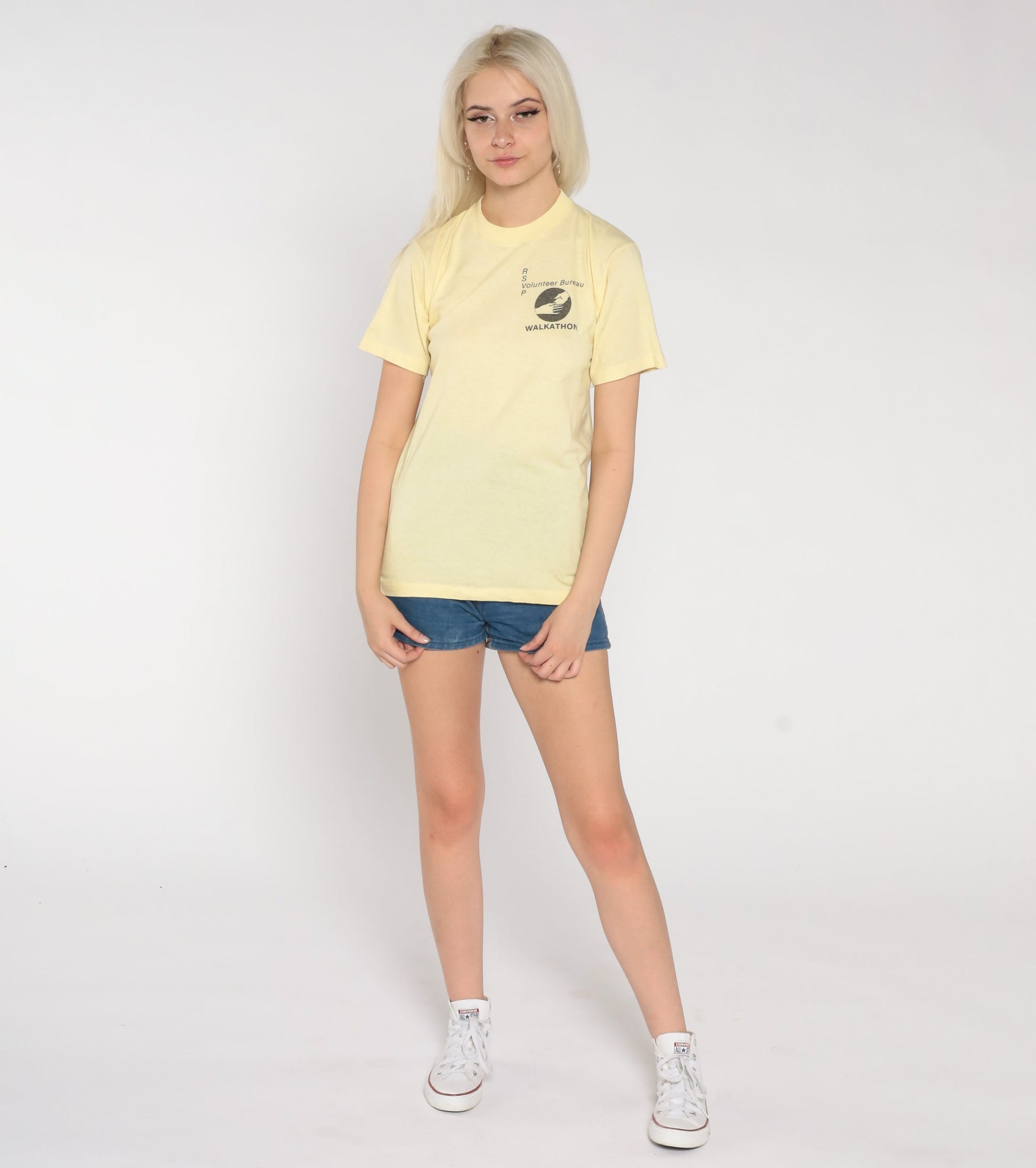 80s RSVP Walkathon Volunteer Bureau Graphic T-Shirt Pastel Yellow Small