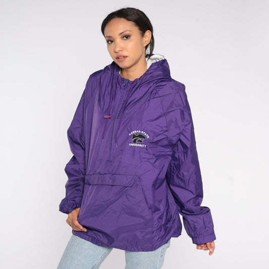 Y2K Kansas State University Purple Hooded Windbreaker Half Zip Extra Large XXL
