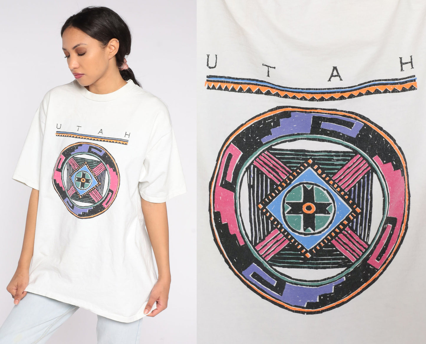 90s Utah Southwestern Graphic T-Shirt White Single Stitch Large
