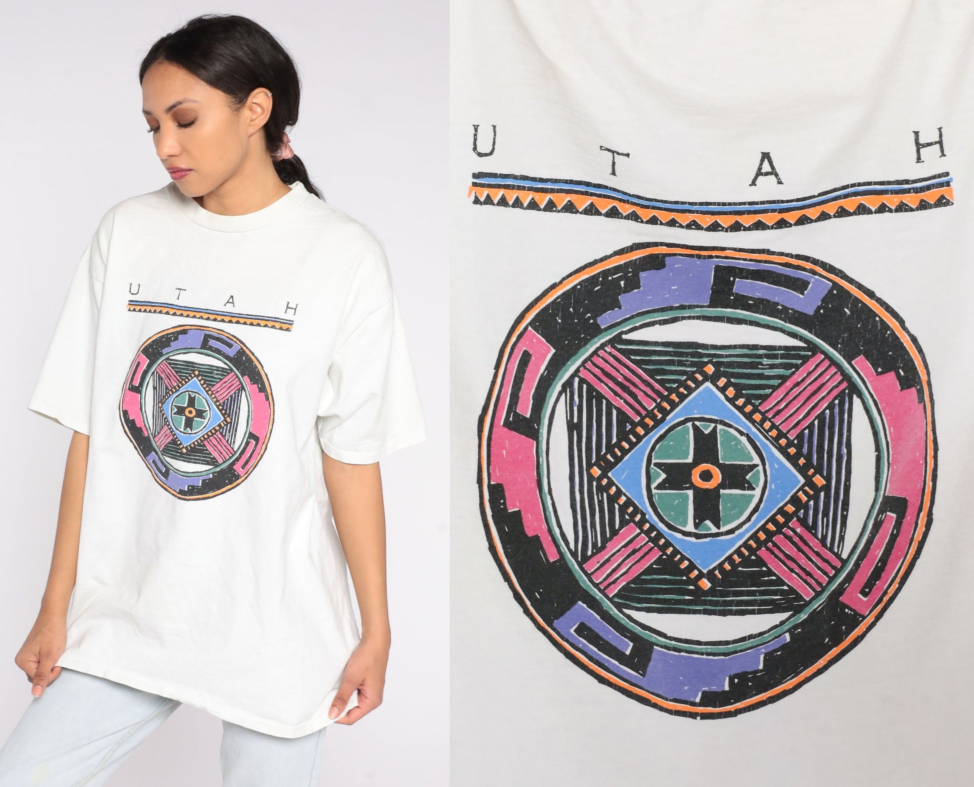 90s Utah Southwestern Graphic T-Shirt White Single Stitch Large