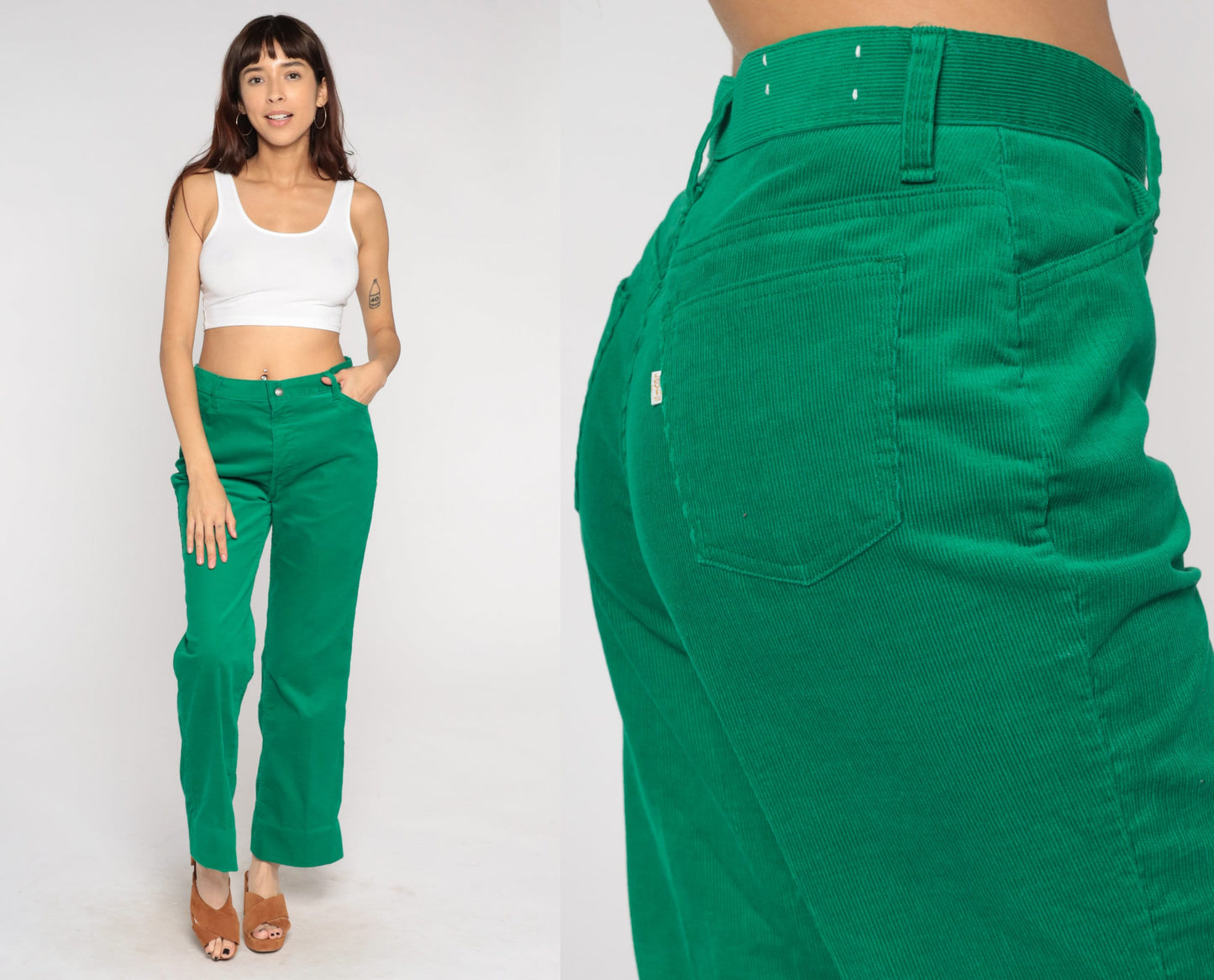 Levi's 80s Green Corduroy Pants High Rise Flared Trousers Men's 31
