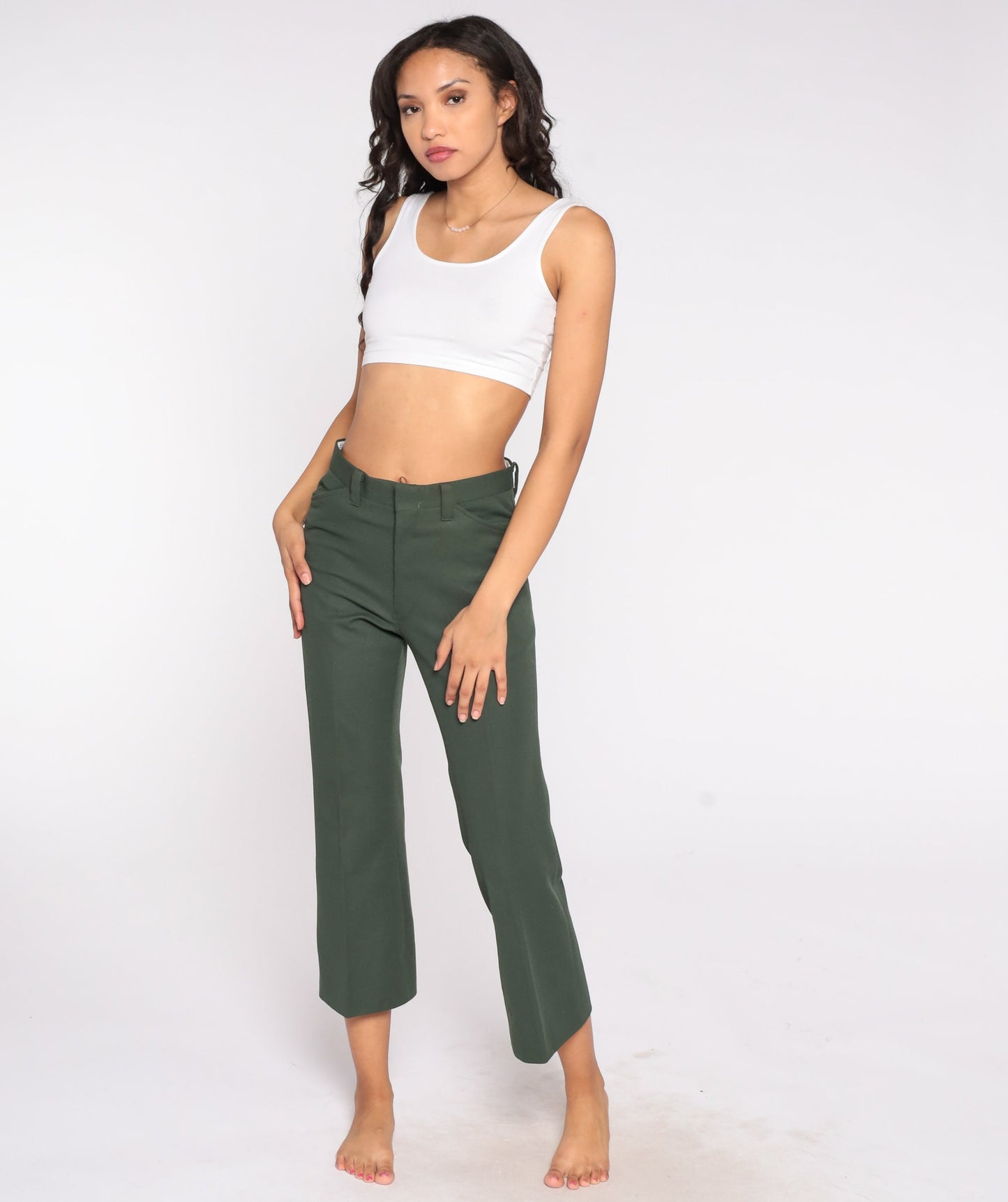 70s Green High-Rise Straight Leg Trousers Small