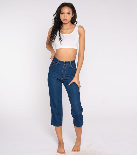 90s Gitano High Waisted Capri Jeans Dark Wash Denim Cropped Extra Small