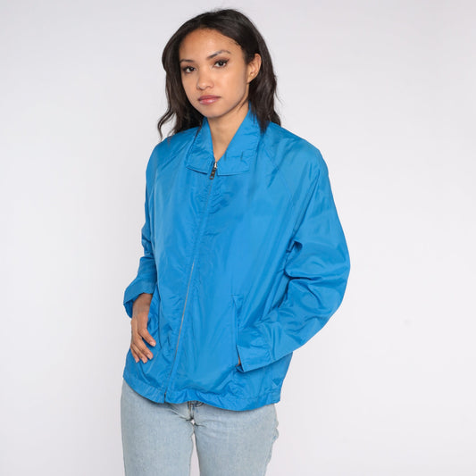 80s Blue Nylon Windbreaker Zip-Up Jacket Men's Extra Small