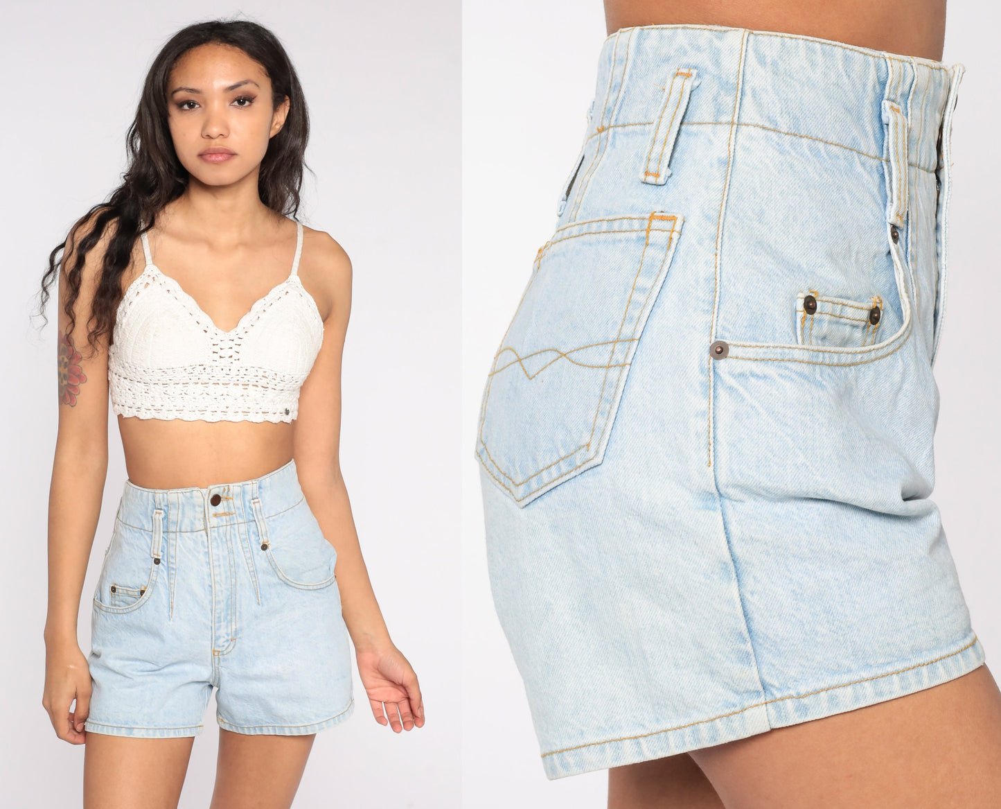 90s Light Wash Denim Shorts High Waisted Jean Shorts Extra Small XS