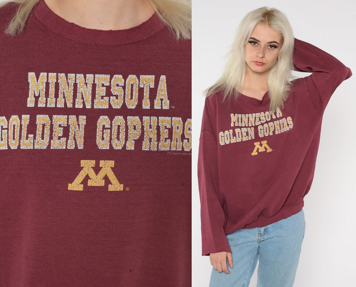90s Minnesota Golden Gophers Sweatshirt Burgundy College Football Extra Large XXL