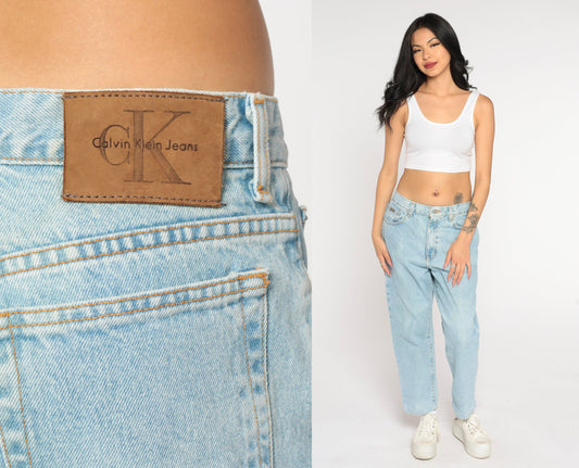 90s Calvin Klein High Waist Straight Leg Mom Jeans Light Wash Denim Medium