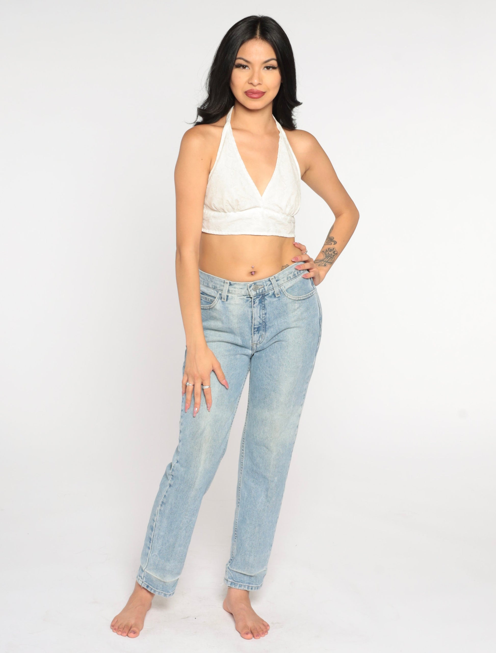 90s Guess High Waisted Straight Leg Jeans Faded Blue Denim Medium