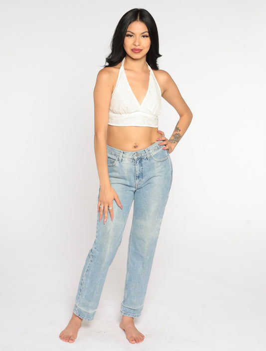90s Guess High Waisted Straight Leg Jeans Faded Blue Denim Medium