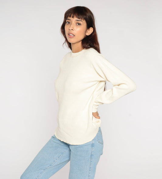 80s Off-White Thermal Waffle Knit Long Sleeve Shirt Cotton Large