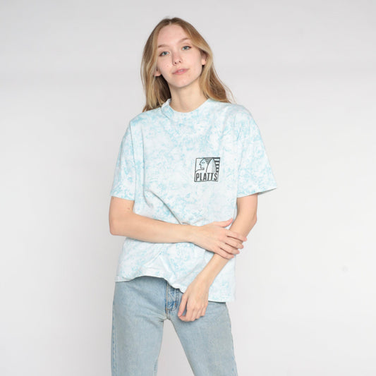 90s Platts Surf Tie Dye Graphic T-Shirt Blue White Go Hard Large L