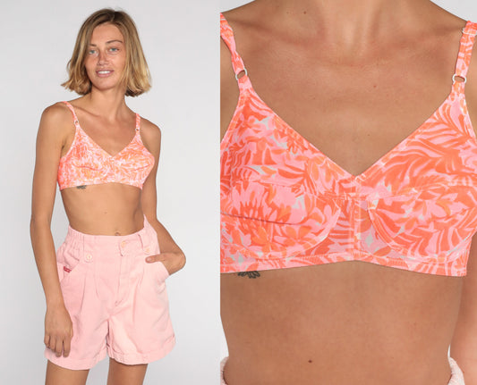 70s Pink Orange Floral Abstract Bra Full Cup 32B