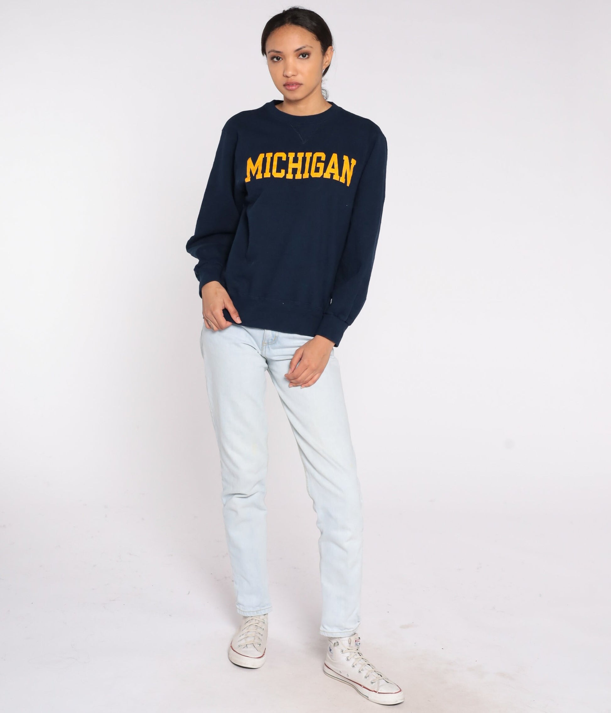 90s Champion University of Michigan Wolverines Navy Crewneck Sweatshirt Medium