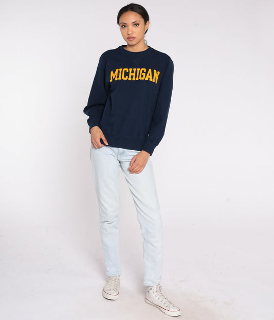 90s Champion University of Michigan Wolverines Navy Crewneck Sweatshirt Medium
