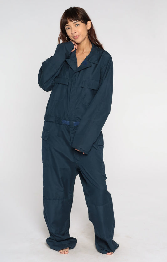 Vintage Navy Aramid Coveralls Long Sleeve Workwear Jumpsuit Men's Extra Large XL