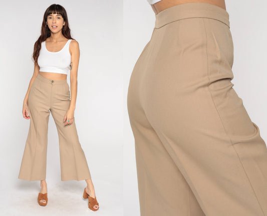 70s Tan High-Waisted Flared Trousers Small S