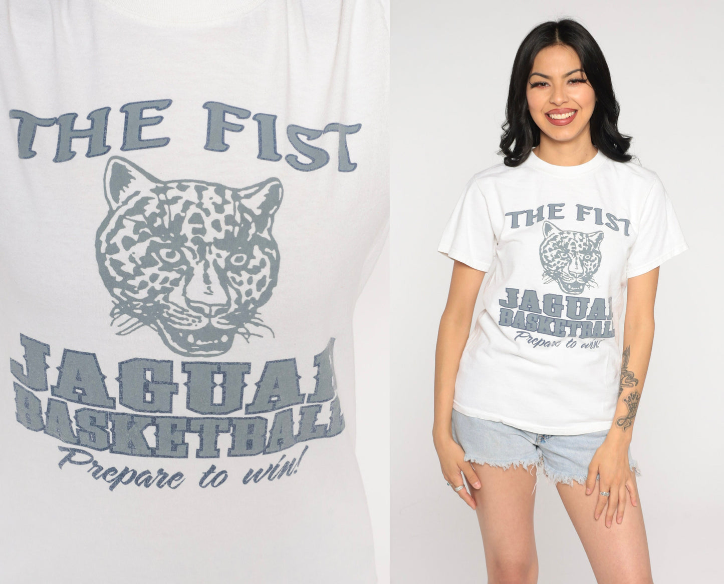 Y2K Jaguars Basketball Graphic Tee The Fist White Cotton Small S