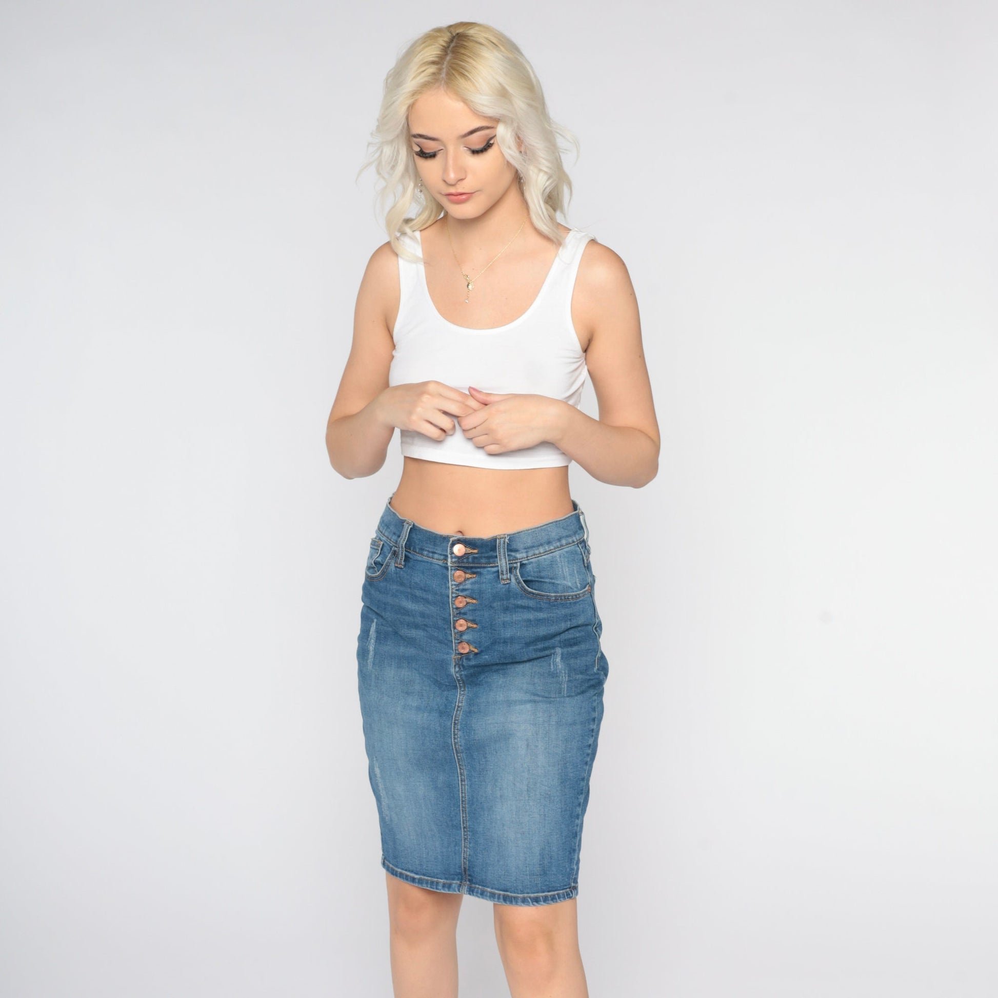 Guess Y2K Blue Denim Mini Skirt High Waist Pencil Cut Medium 29