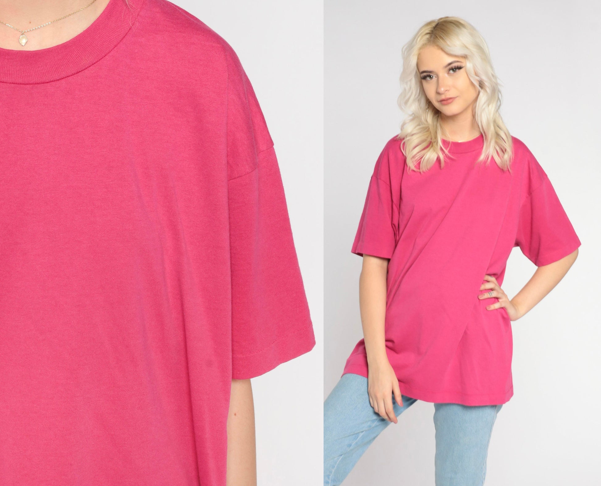 80s Fruit of the Loom Hot Pink Single Stitch T-Shirt Extra Large XL