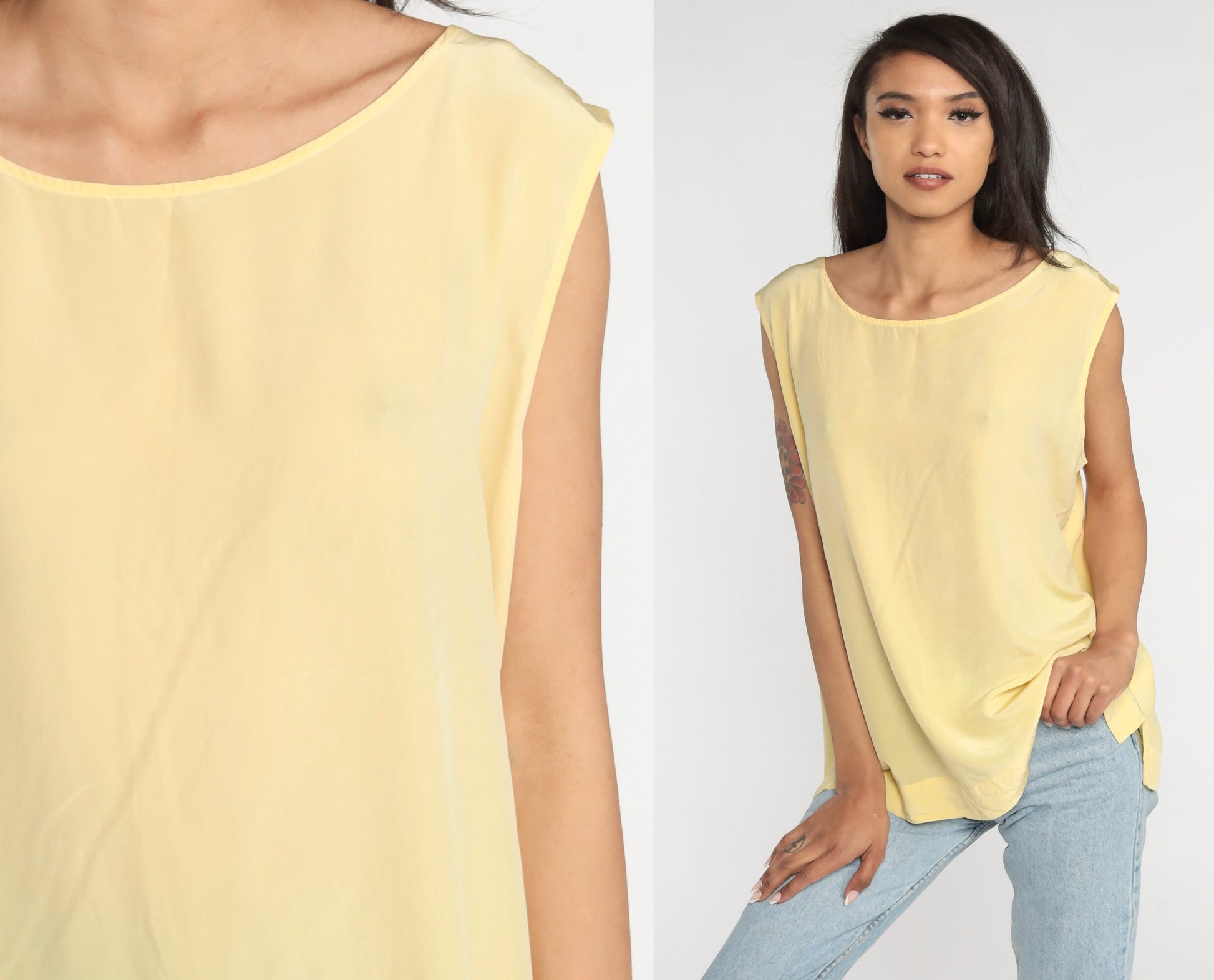 90s Diane Von Furstenberg Silk Tank Top Yellow XXL
