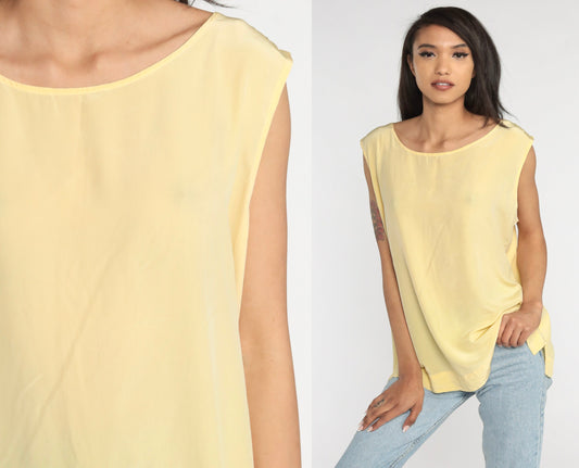 90s Diane Von Furstenberg Silk Tank Top Yellow XXL