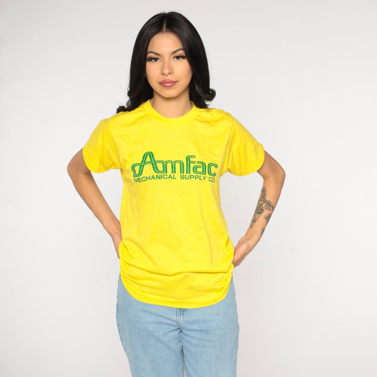 80s Amfac Mechanical Supply Co Yellow Graphic T-Shirt Single Stitch Medium