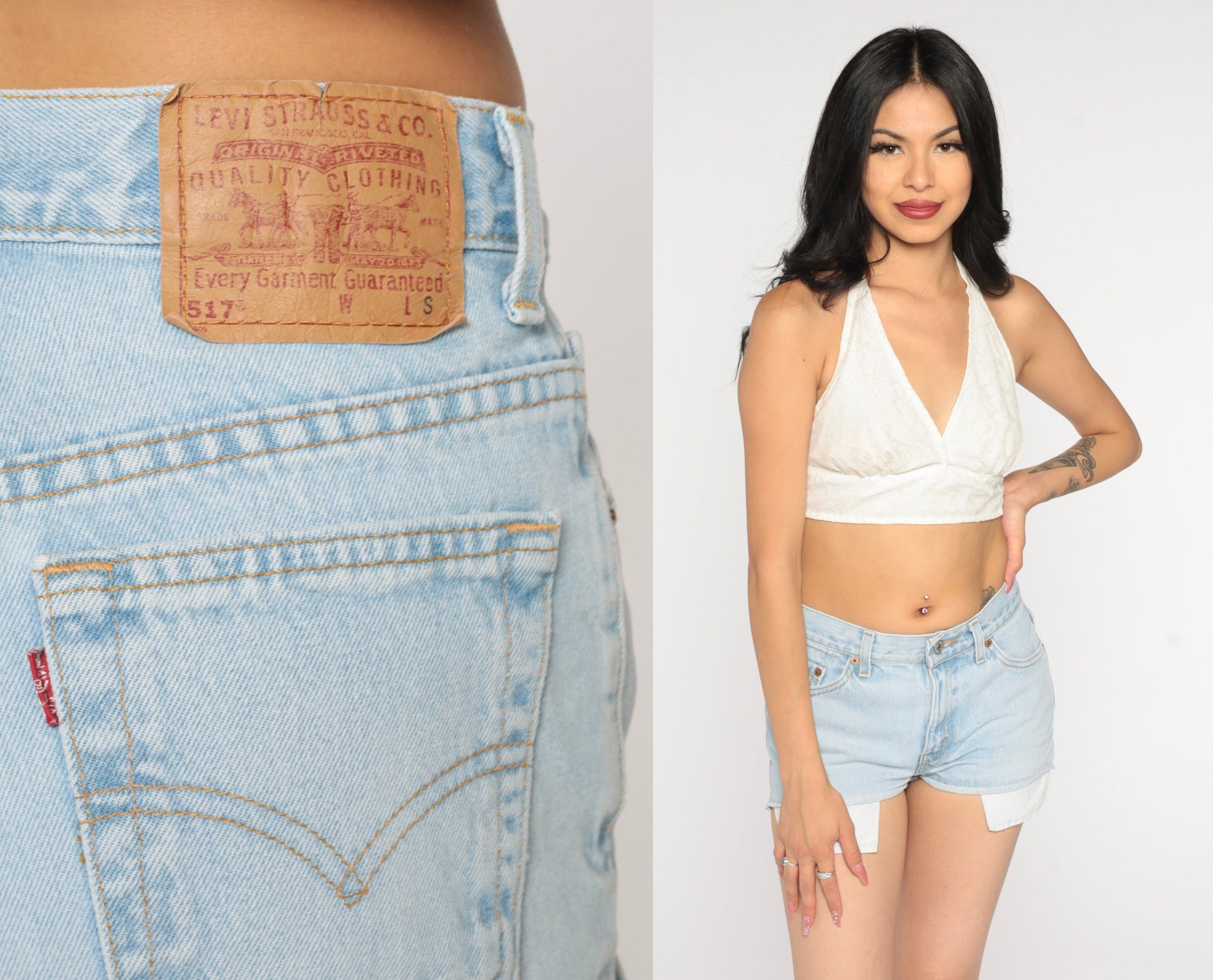 Levis 517 Light Wash Denim Cutoff Shorts 90s Raw Hem Jean Shorts Small