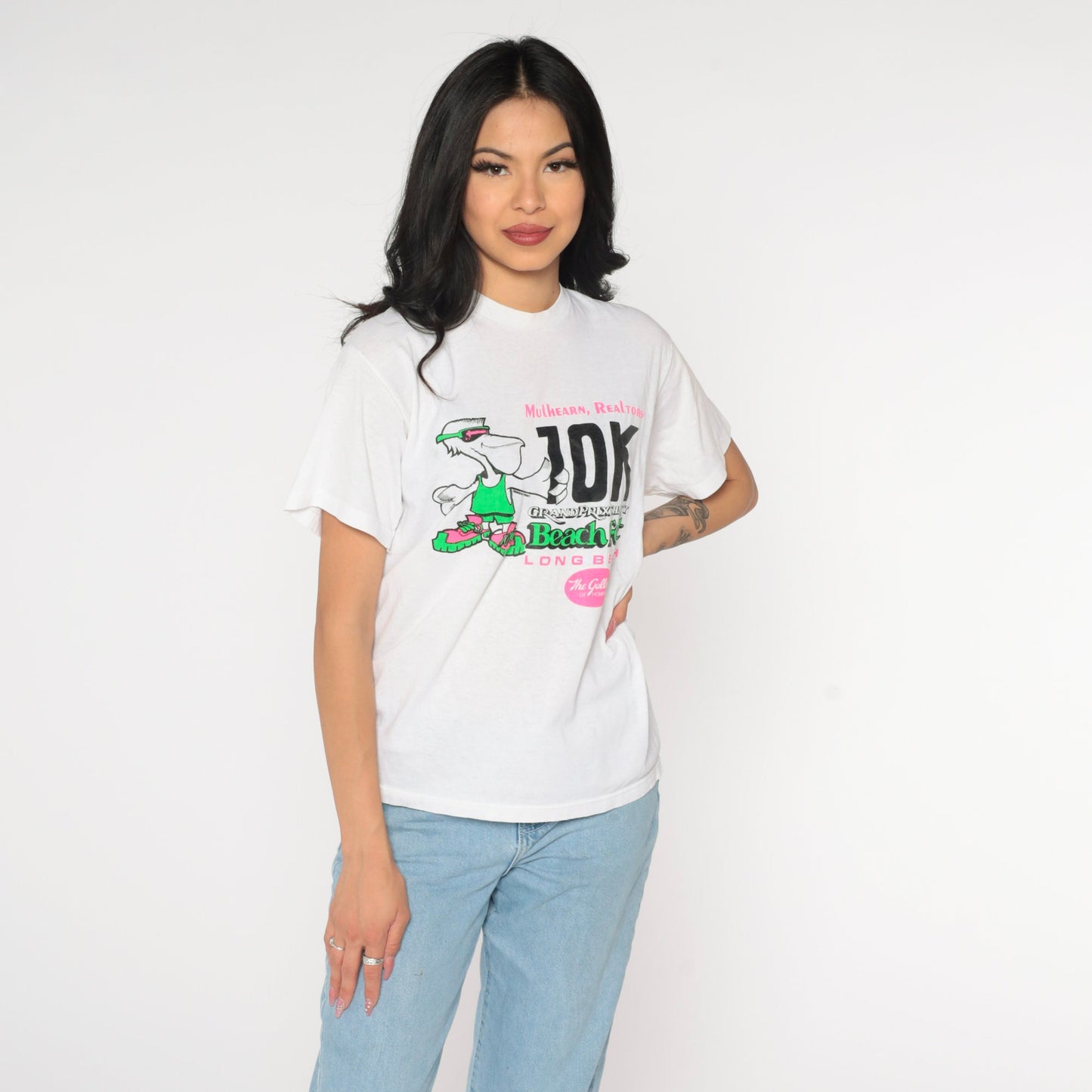 90s Long Beach Grand Prix 10k Charity Run Graphic Tee White Pelican Medium
