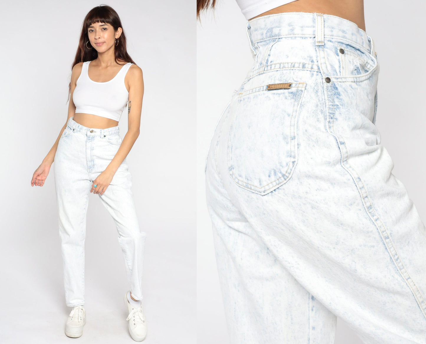 90s Gitano Acid Wash Mom Jeans High Waist Blue White Denim Tall Small