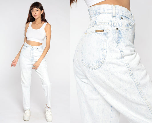 90s Gitano Acid Wash Mom Jeans High Waist Blue White Denim Tall Small