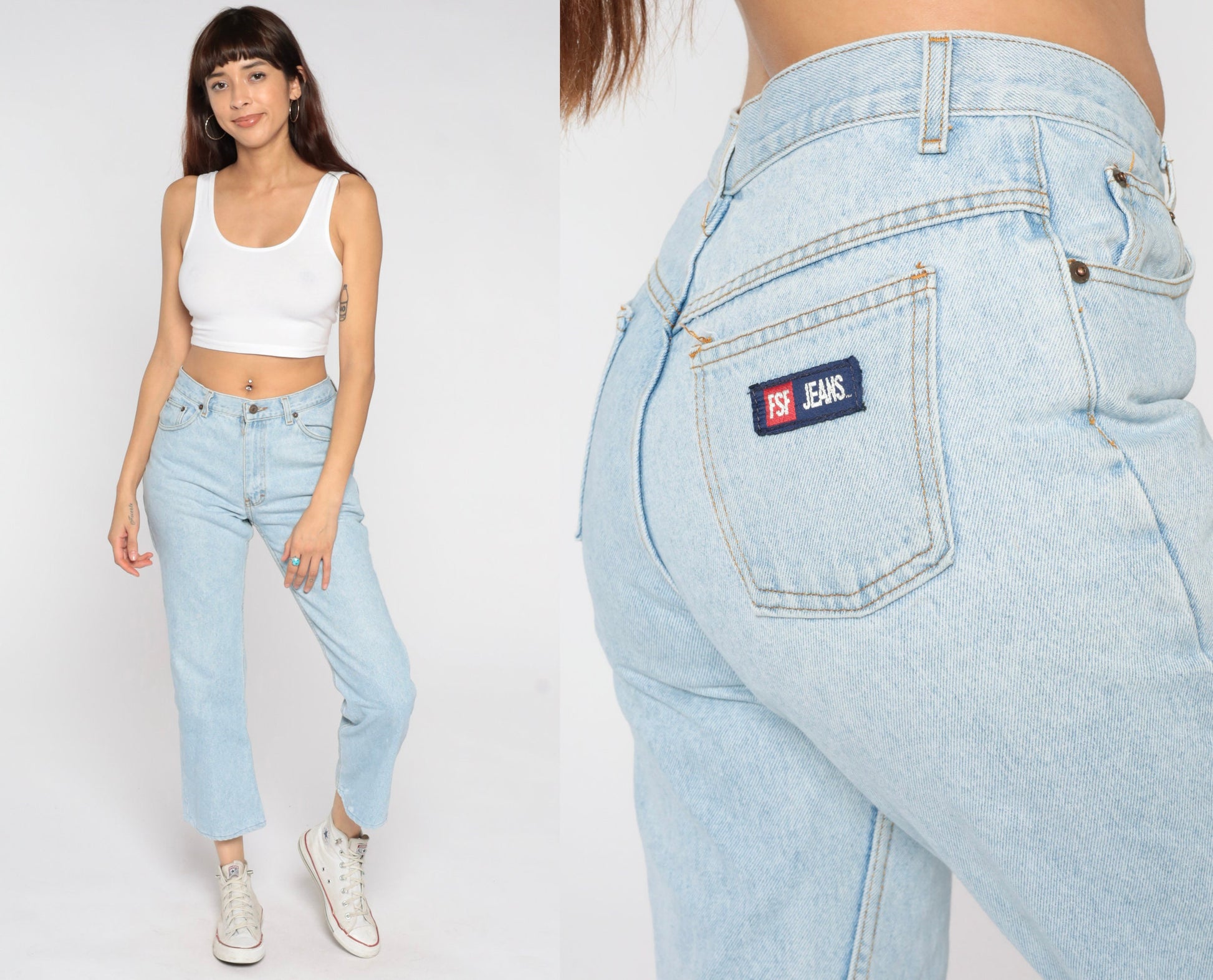 00s Light Wash Straight Leg Jeans Mid Rise Crop Denim Light Blue Size 8