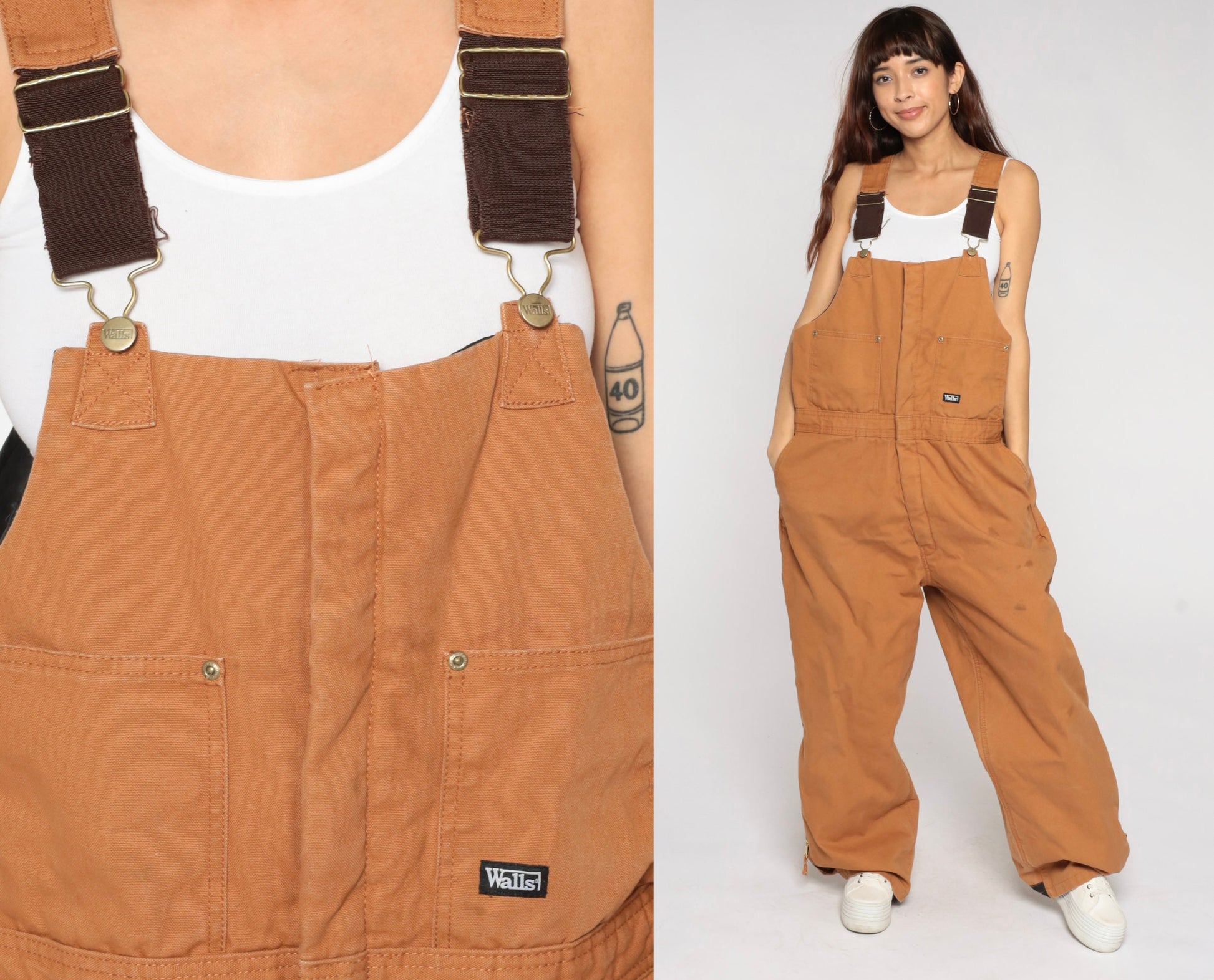 00s Walls Insulated Brown Bib Overalls Workwear Extra Large XL