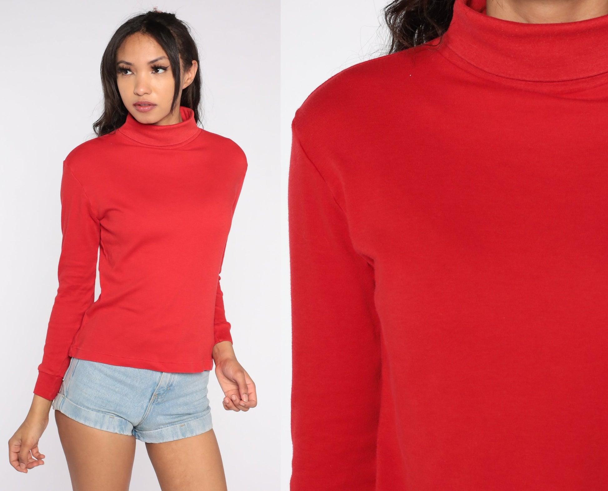 90s Red Turtleneck Long Sleeve Pullover Cotton Blend Medium
