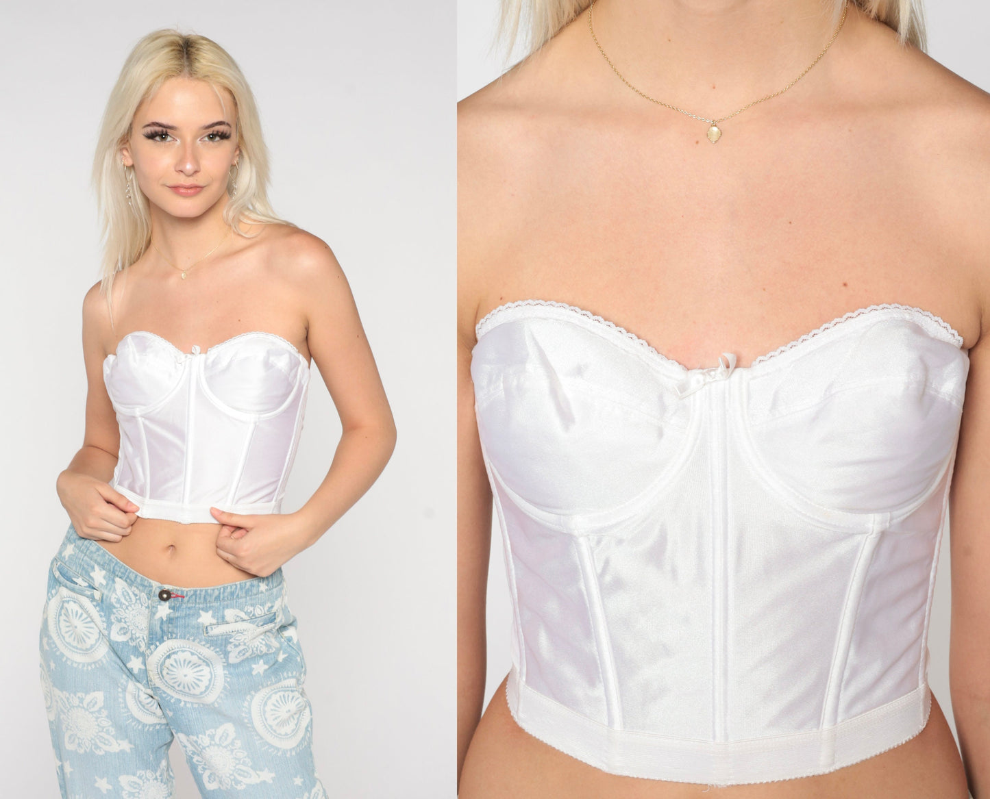 80s White Boned Bustier Corset Strapless Sweetheart Neckline 36B
