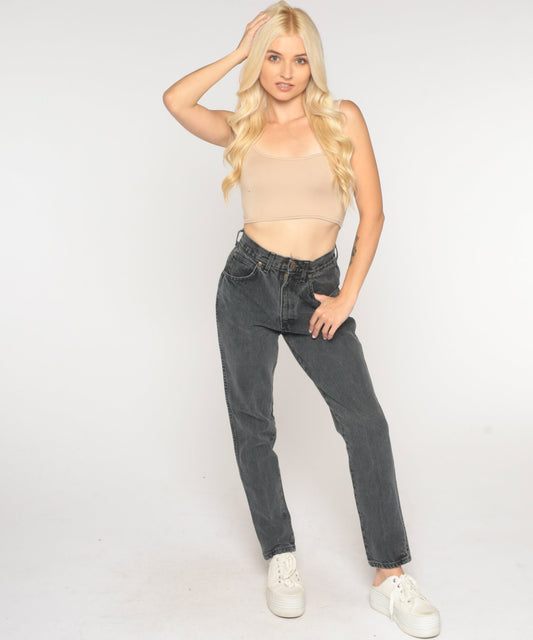 90s Black Tapered High-Waist Denim Jeans Extra Small XS