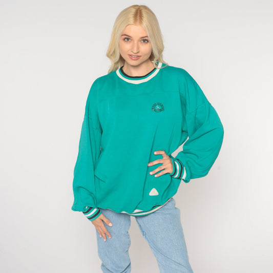 90s River Course Alisal Golf Sweatshirt Teal Striped Ringer Extra Large XXL