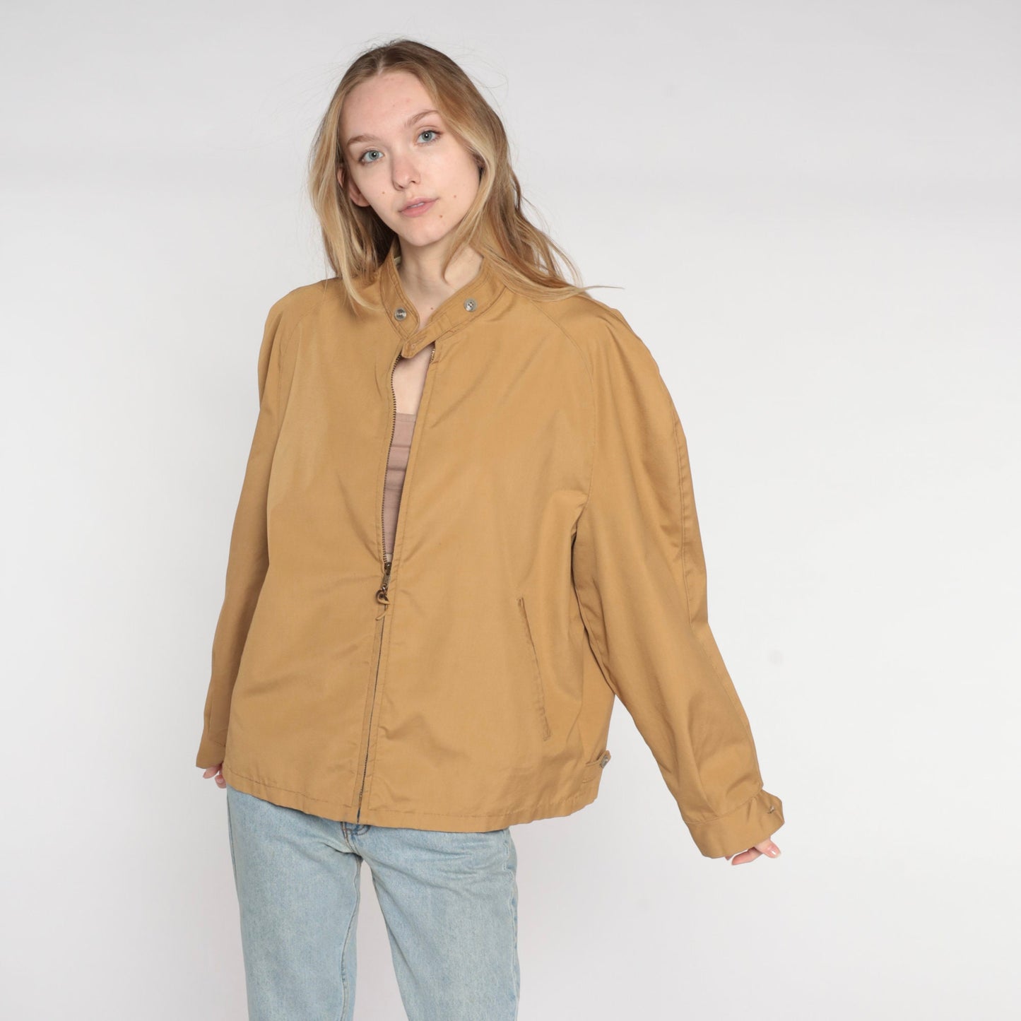 80s Tan Windbreaker Zip Up Jacket Men's Large