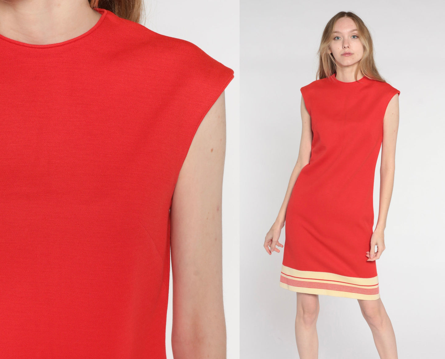60s Mod Shift Dress Red Striped Wool Blend Mini Sleeveless Small S